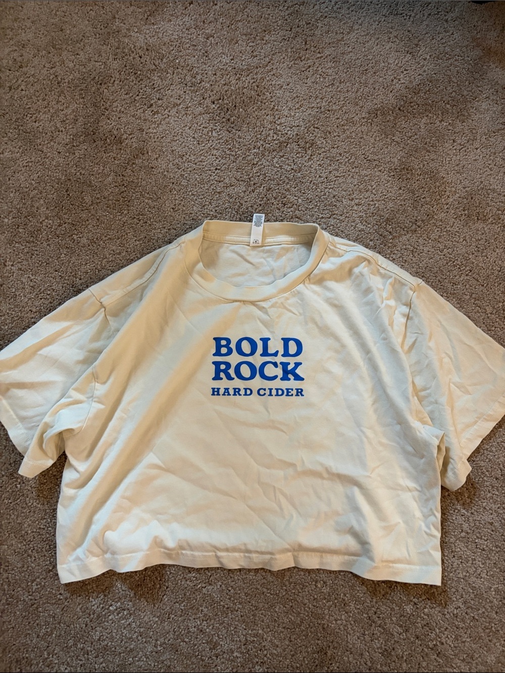 Hard Cider Logo Crop Tee - Butter yellow with Blue Print